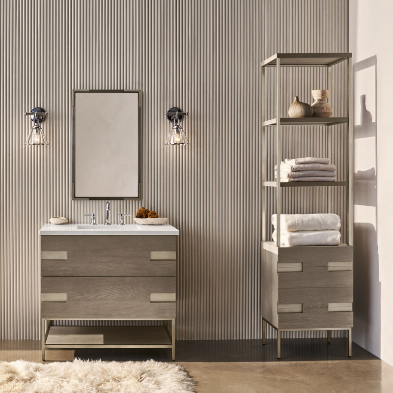 Sendai Freestanding Linen Cabinet, Natural Gray/Brushed Pewter
