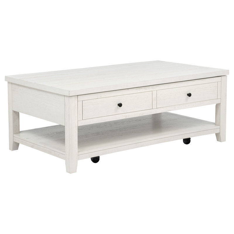 Table basse à roulettes Rouseil, Blanc patiné