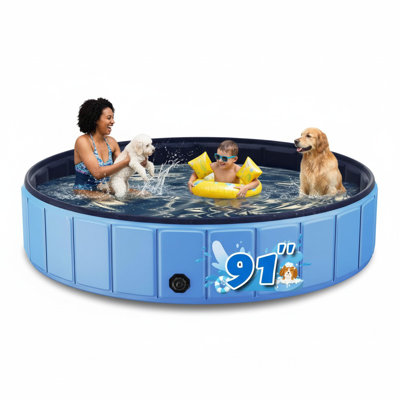 91" Pet Swimming Pool For Kids And Dogs Foldable Portable, Non-Slip Tub