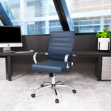 Mulkey Mid-Back Ribbed Leather Office Chair – Adjustable Height, Swivel & Tilt, Ergonomic Executive Desk Chair for Home Office or Conference Room