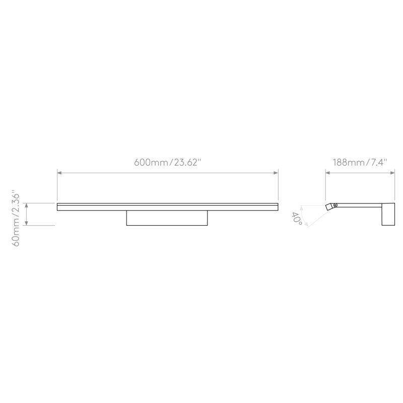 Mondrian LED Wall Mounted Picture Light, 2.36" H x 23.62" W x 7.4" D, Matt Black