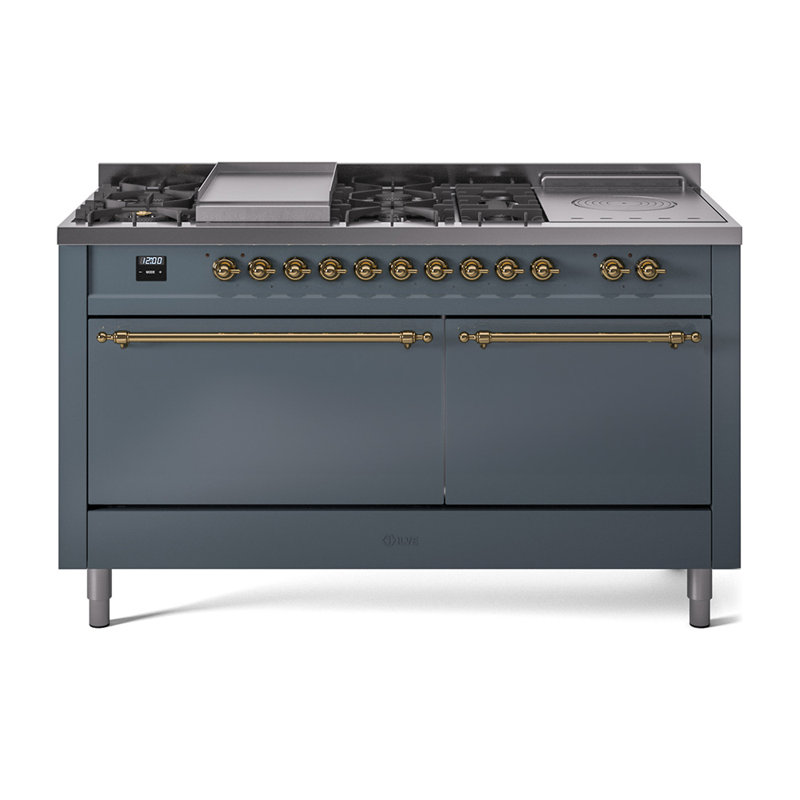 ILVE Nostalgie II, cuisinière à double combustible de 60 po, 7 brûleurs, plaque chauffante, surface de cuisson française