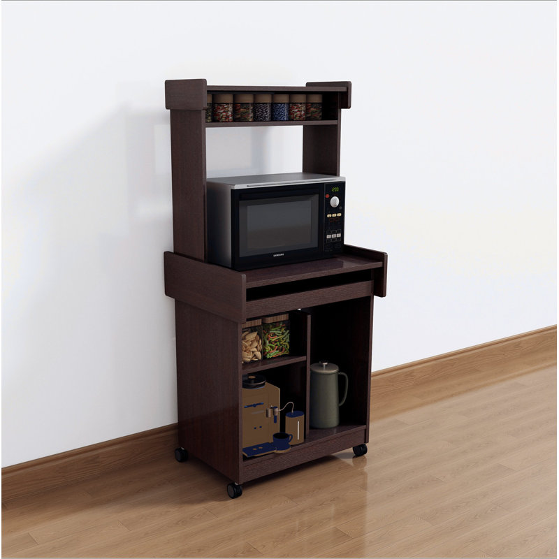 Microwave Cart Coffee Station Computer Cart On Locking Castors Hutch Gliding Shelf, Espresso