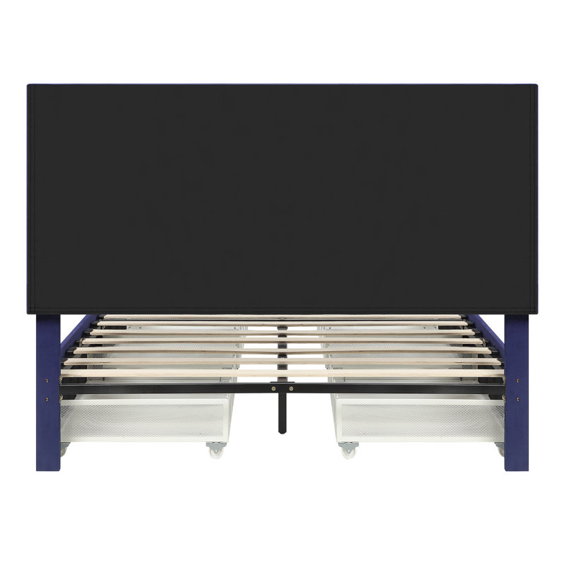 Upholstered Platform Storage Bed, Full, Navy