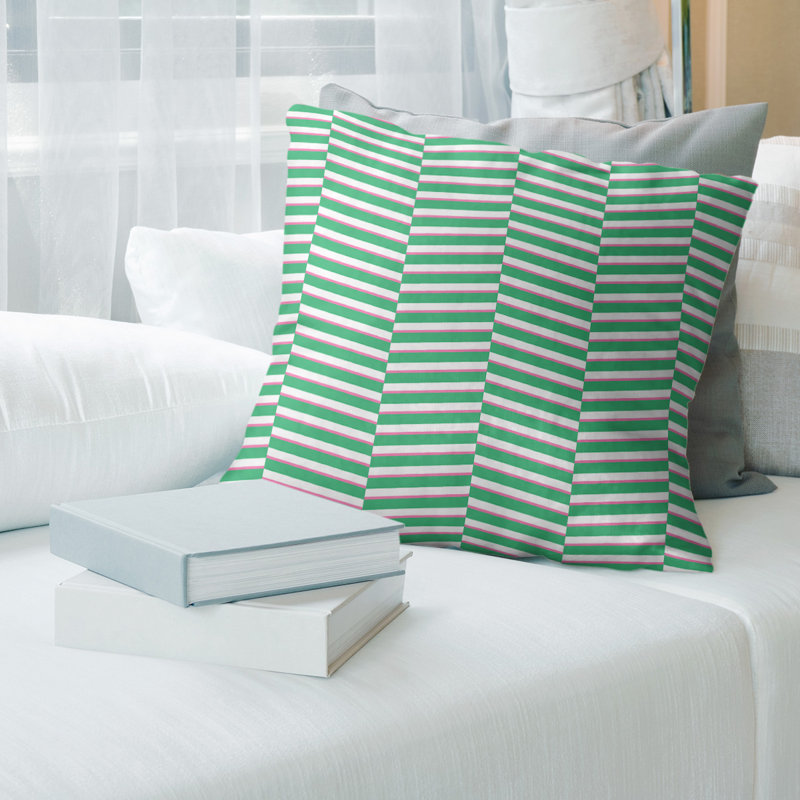 Couvre-Coussin décoratif à rayures fracturées, 14 po x 14 po, Petit : vert, rose, Croisé en coton