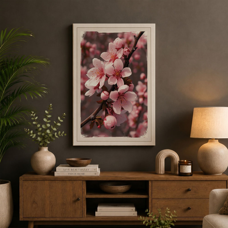 Soft Cherry Blossom Botanical - Wrapped Canvas, 24x16 - 61.0 x 40.6 cm, White Border