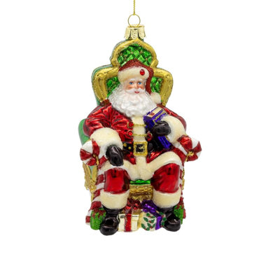 Ornement de Noël en verre Kurt Adler Bellissimo, Père Noël sur son trône, 15 cm