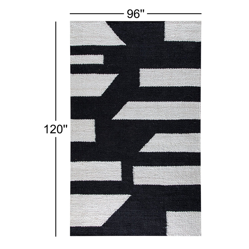 Tapis géométrique en jute / sisal noir / gris / ivoire Lemaster, Rectangle de 8 pi x 10 pi