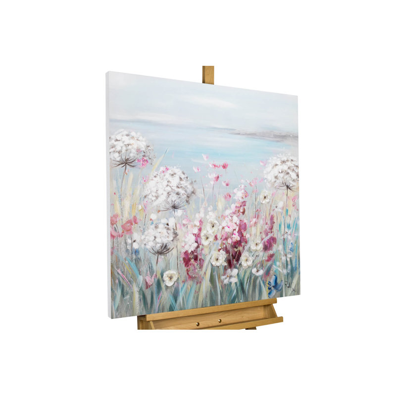 This hand -painted acrylic painting features a flowery outlook