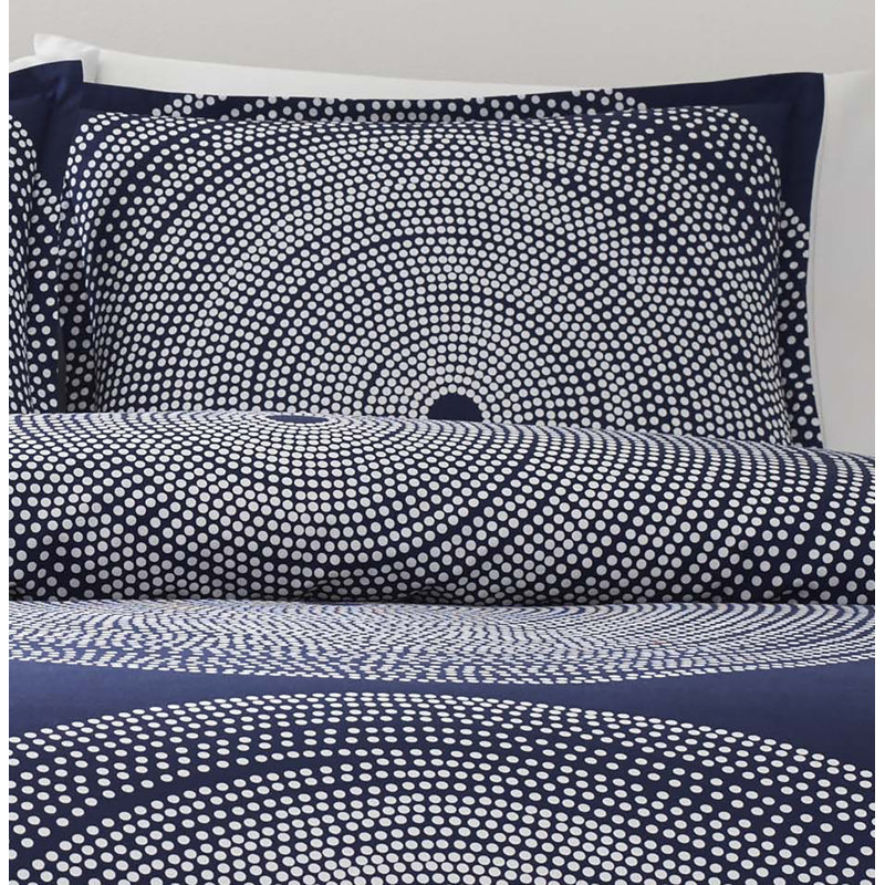 Marimekko Fokus Cotton Navy Duvet Cover Set, Full/Queen Duvet Cover + 2 Standard Shams, Navy/White