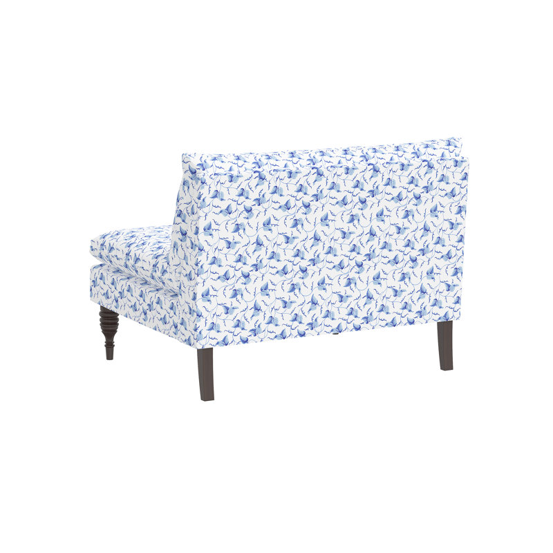 Red from Scalamandre Crafted by Cloth & Company Concord Settee in Pattern, Scm Ivy Scroll Bluebell Linen