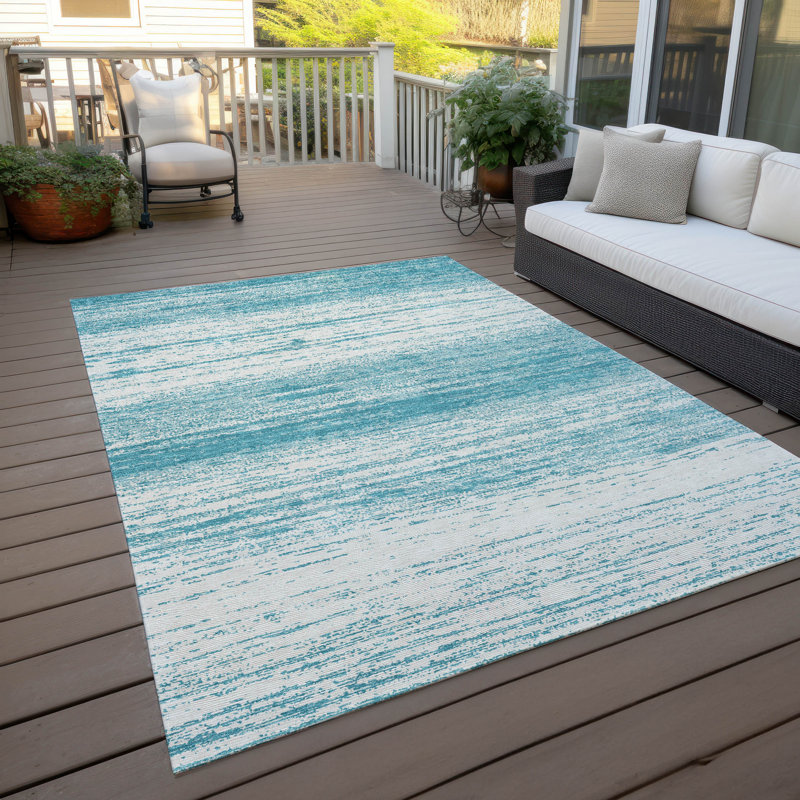 Tapis intérieur / extérieur en polyester tissé à la machine à motif abstrait mâle sarcelle mâle, Rectangle 5 pi x 7 pi 6 po