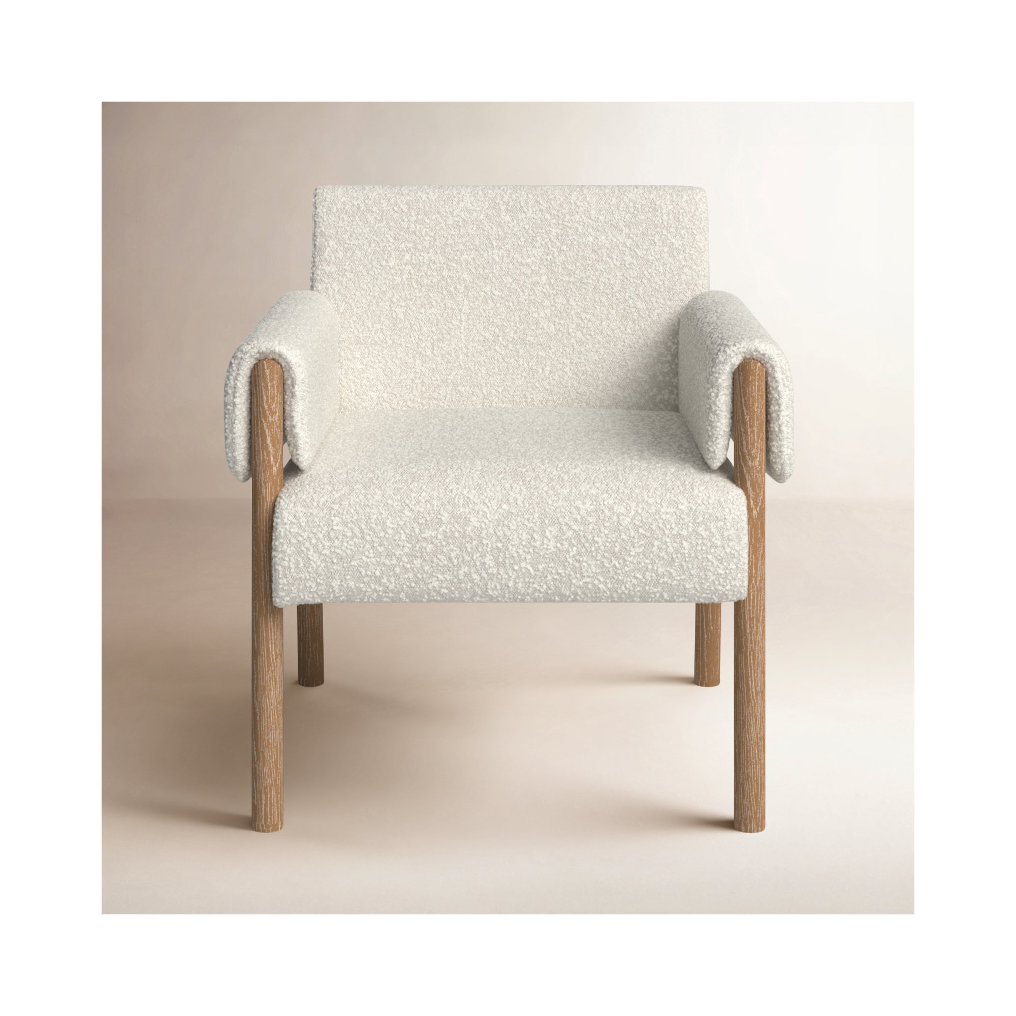 Decollete Upholstered Armchair, Brown, Cream Cotton Twill