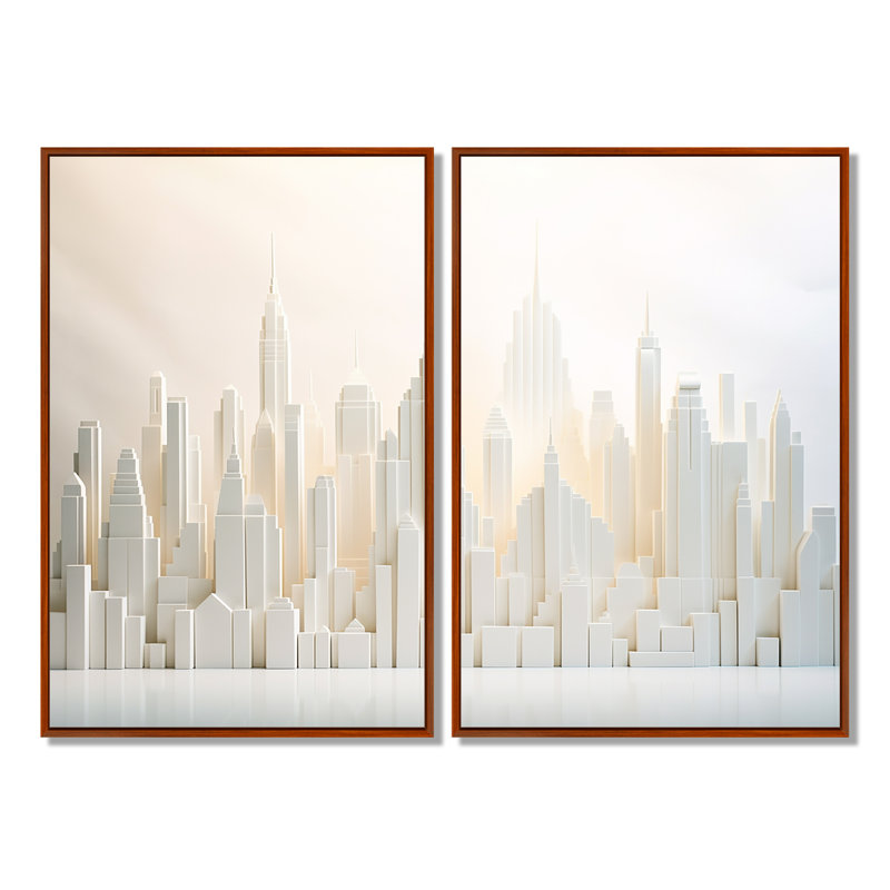 Pearl Peaks Skycraper Skyline I - Architecture, gratte-ciels sur toile, Brun, H 36 po x l 48 po