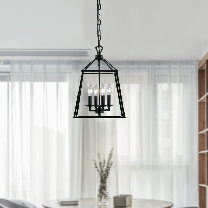 Craigwood 4-Light Modern Dimmable Geometric Caged Pendant Light in Matte Black