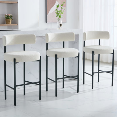 28" Boucle Upholstered Metal Counter Stool Set Of 2