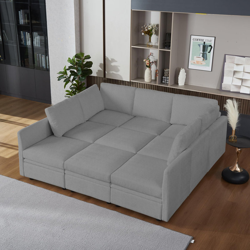 Canapé modulaire modulaire avec sièges de rangement Canapé modulaire réversible 9 places en chenille