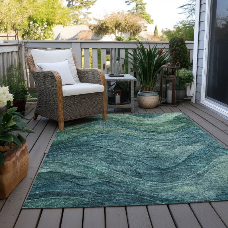 Elion Teal Washable Indoor-Outdoor Rug - , 10' x 14'