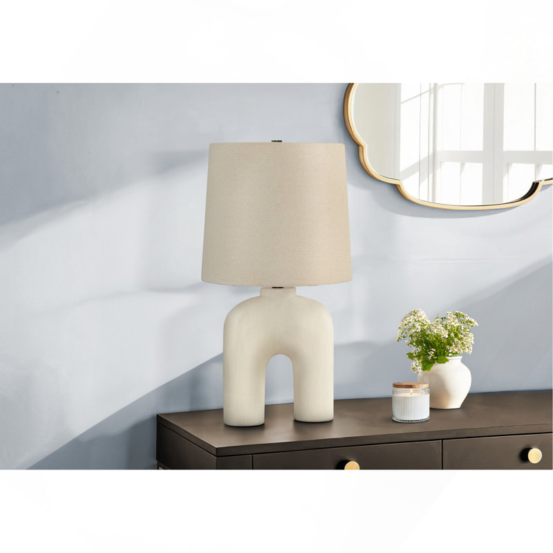 Lighting, H 25 po, lampe de table, résine crème, abat-jour beige, moderne