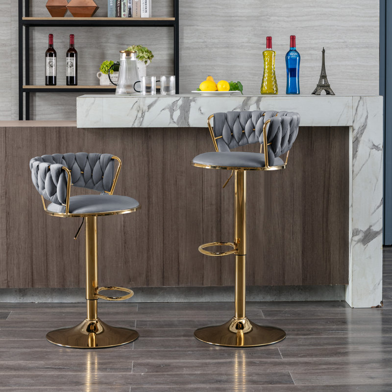 Tabouret de bar rotatif à hauteur ajustable Sarratt, Gris, Or