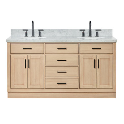 Thornaby 66'' Solid Wood Double Bathroom Vanity with 1.5'' Carrara Marble Top