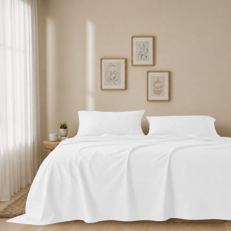 Ensemble de draps 100% coton jacquard 300 fils tissés en satin de coton, Ensemble de draps pour lit simple TG avec 1 taie d