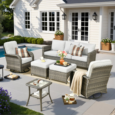 Willow Terrace Outdoor Furniture Set, 6-Piece Rattan Reception Sofa Chair Set, Weather Resistant Sofa Swinging Chair Set