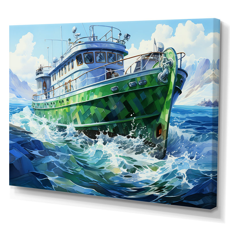 «Green Cubist», art mural mural, Toile tendue, H 12 po x l 20 po x P 1 po
