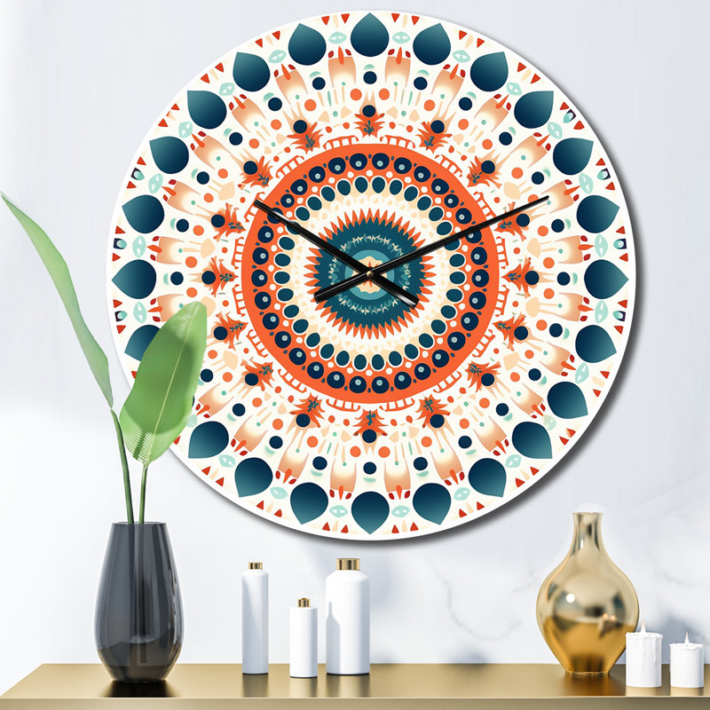 Horloge murale moderne élémentaire Mandala Serenity en bleu et rouge II, Petit