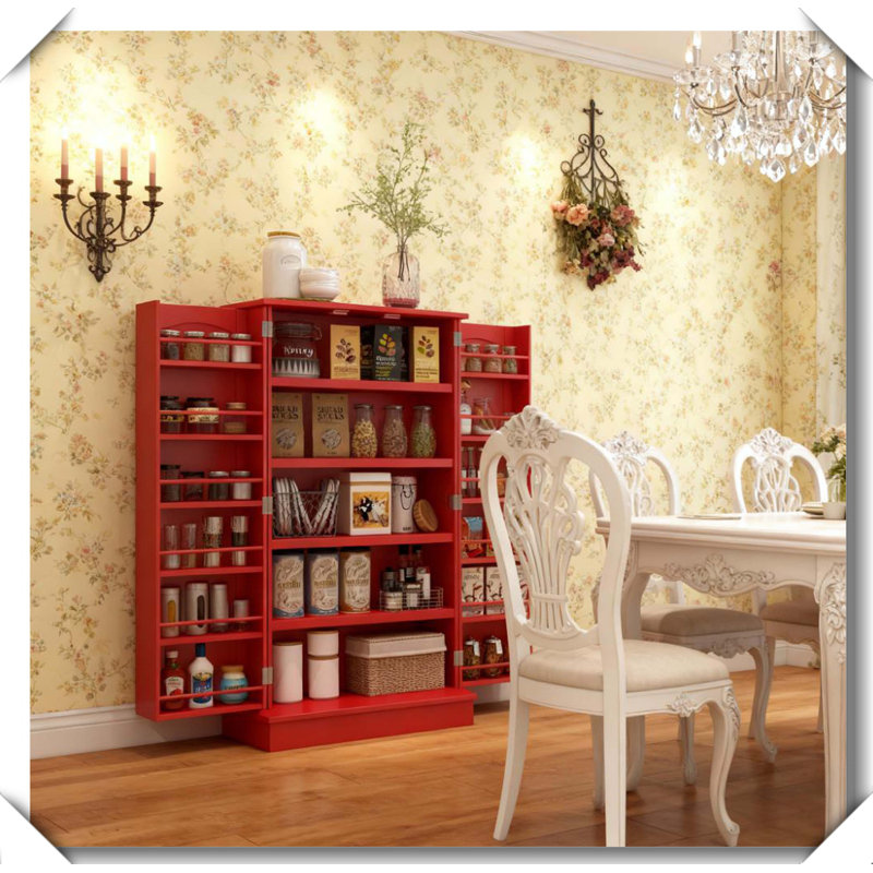 Grande armoire de rangement pour buffet de cuisine à 5 portes avec sangles anti-basculement à 5 niveaux, Rouge