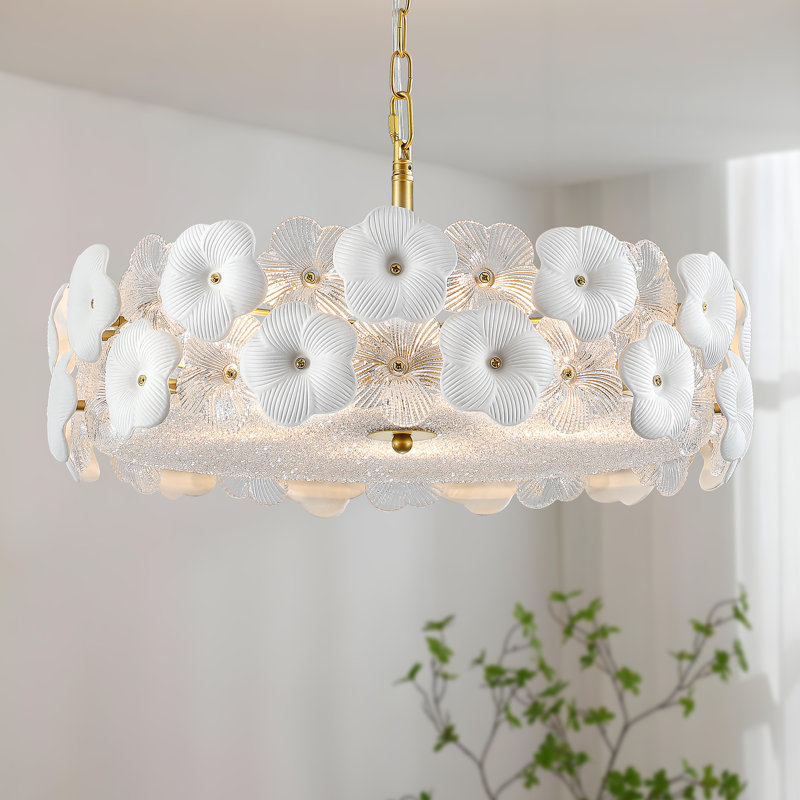 Lustre moderne en verre et fleur dorée, 5 lumières, H 5,9 po x l 19,7 po x P 19,7 po