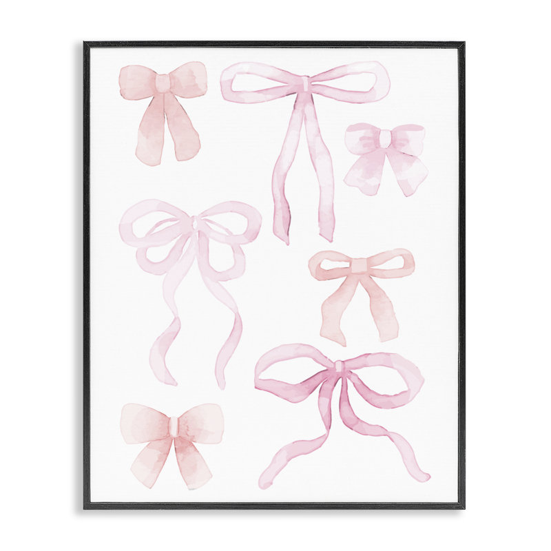 «Pink Watercolor Bows», estampe numérique, design par Kim Allen, H 14 po x l 11 po, Giclée encadrée noir minuit