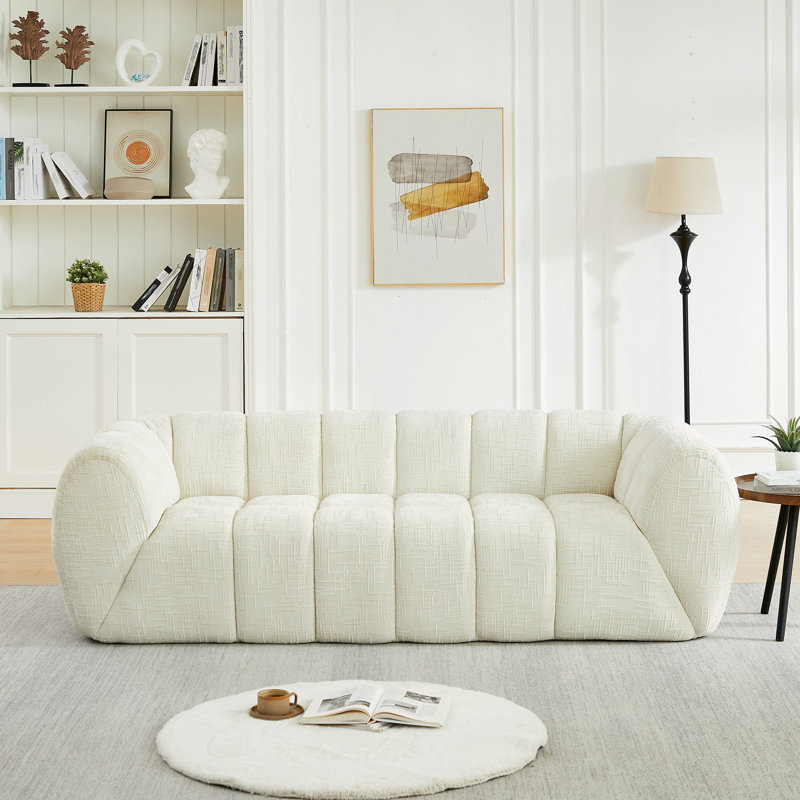 Canapé moderne matelassé Cloud, H 24 po x l 86,5 po x P 37,5 po, Beige