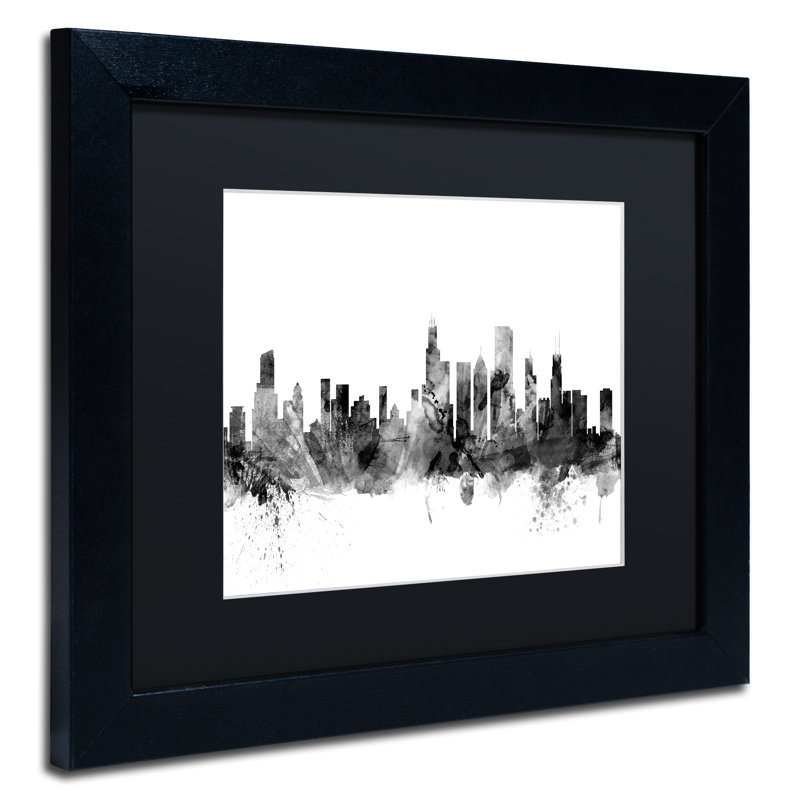 «Chicago IL Skyline BW», impression encadrée, H 11 po x l 14 po x P 0,5 po, Noir