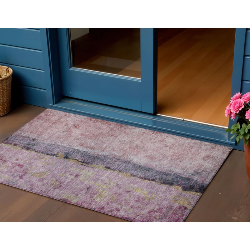 Tapis d'extérieur lavable abstrait 3 pi x 5 pi mauve