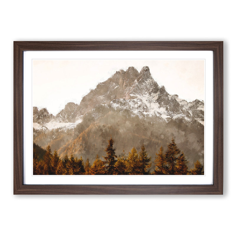 Brown Mountain Painting - Single Picture Frame Print on MDF, Walnut, 62cm H x 87cm W x 2cm D