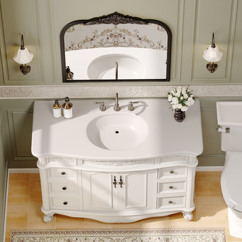 Antique White 48" Freestanding Single Vanity with Quartz Top