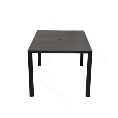 Outdoor Dining Table,Slatted Metal Patio Table For Deck Garden Lawn Backyard Use With Umbrella Hole