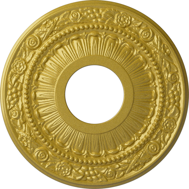 Endurathane Nadia Ceiling Medallion, 12 1/8"OD x 3 5/8"ID x 7/8"P (Fits Canopies up to 4 7/8"), Hand-Painted Rich Gold Finish