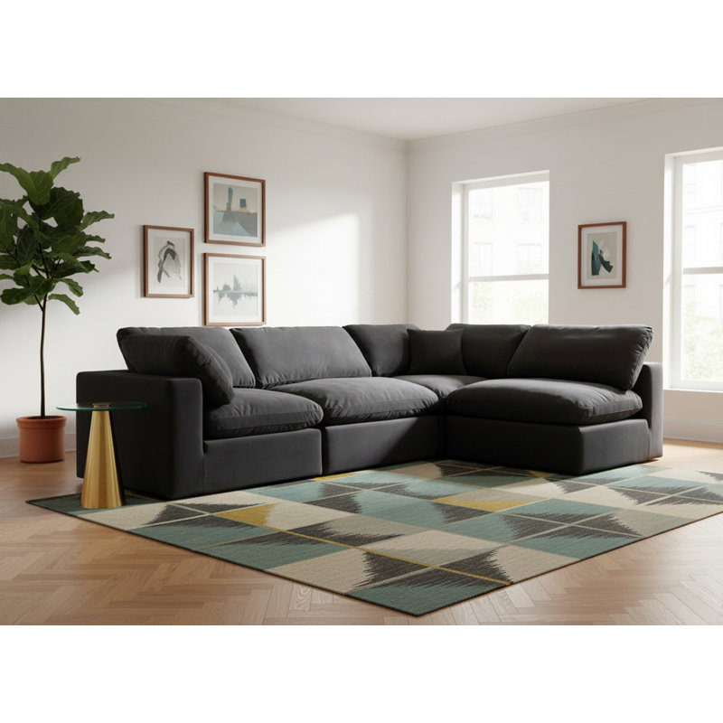 Canapé modulaire réversible en velours Hulene, Velours noir