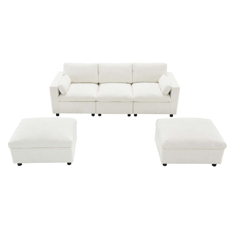 Canapé modulaire de 86,5 po en forme de U avec poches de rangement, 2 repose-pieds mobiles, coussins d'accoudoirs, combinaison libre, canapé moderne à 5 places pour salon et appartement, chenille
