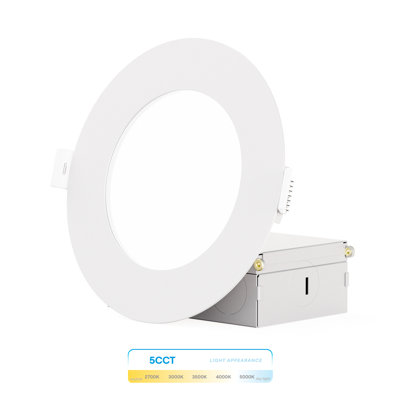 Infibrite 4 Inch Thin Recessed LED Ceiling Light Kit with Five Selectable Color Temperatures, 9 Watt, 750 Lumens, Dimmable, Wet Rated