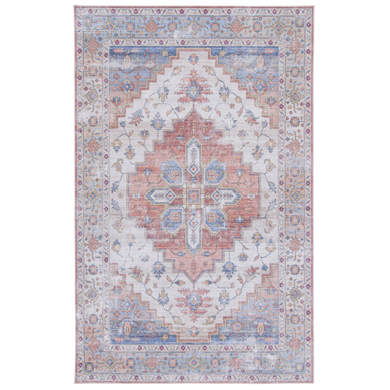 Allana Oriental Beige/Blue Area Rug, Rectangle 5' x 8'