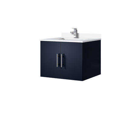 Meuble-lavabo 24 po x 22 po bleu marine avec comptoir en quartz blanc et robinet - Matériau teinté, armoires spacieuses de l 24 po x P 22 po, comptoir et extérieur, commode compartimentée