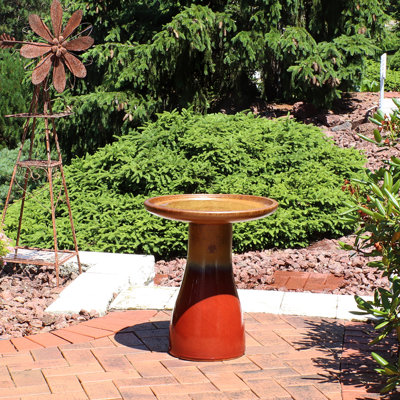 Leominster Freestanding Ceramic Outdoor Bird Bath with UV-Resistant Finish - Lemon Cognac