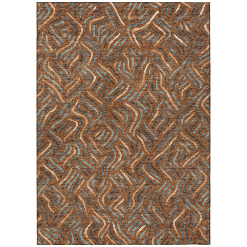 Machine Washable Indoor/Outdoor Chantille ACN2474 Abstract Rug, 8' x 10', Paprika
