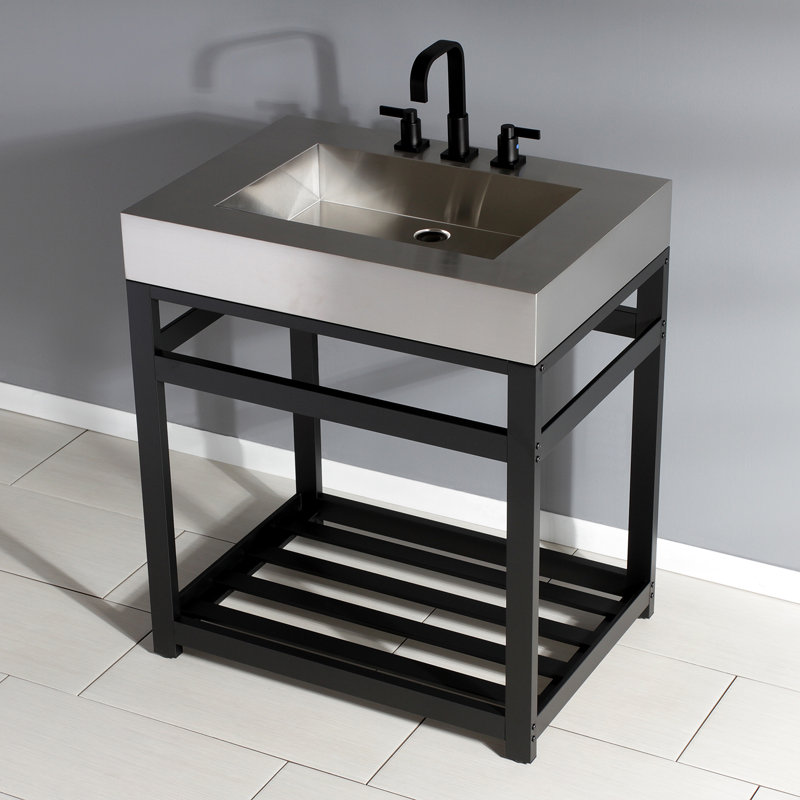 Kingston Brass Kingston Commercial 31-Inch Stainless Steel Console Sink with Steel Base (8-Inch, 3-Hole), Matte Black