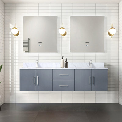 Meuble-lavabo double 72 po X P 22 po D, avec plateau en marbre de Carrare pour la maison