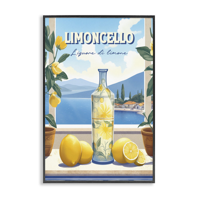 «Limoncello Coastal View», estampe numérique, design par Andreas Magnusson, H 30 po x l 20 po, Giclée encadrée noir minuit