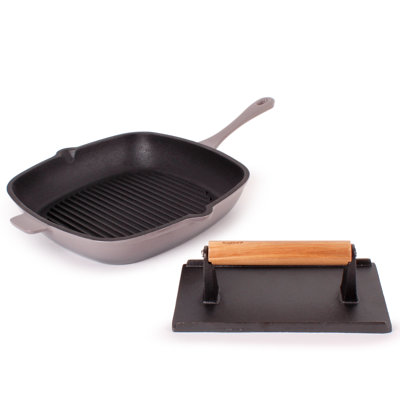 BergHOFF Neo 2Pc Cast Iron Grill Set: Grill Pan & Bacon/Steak Press